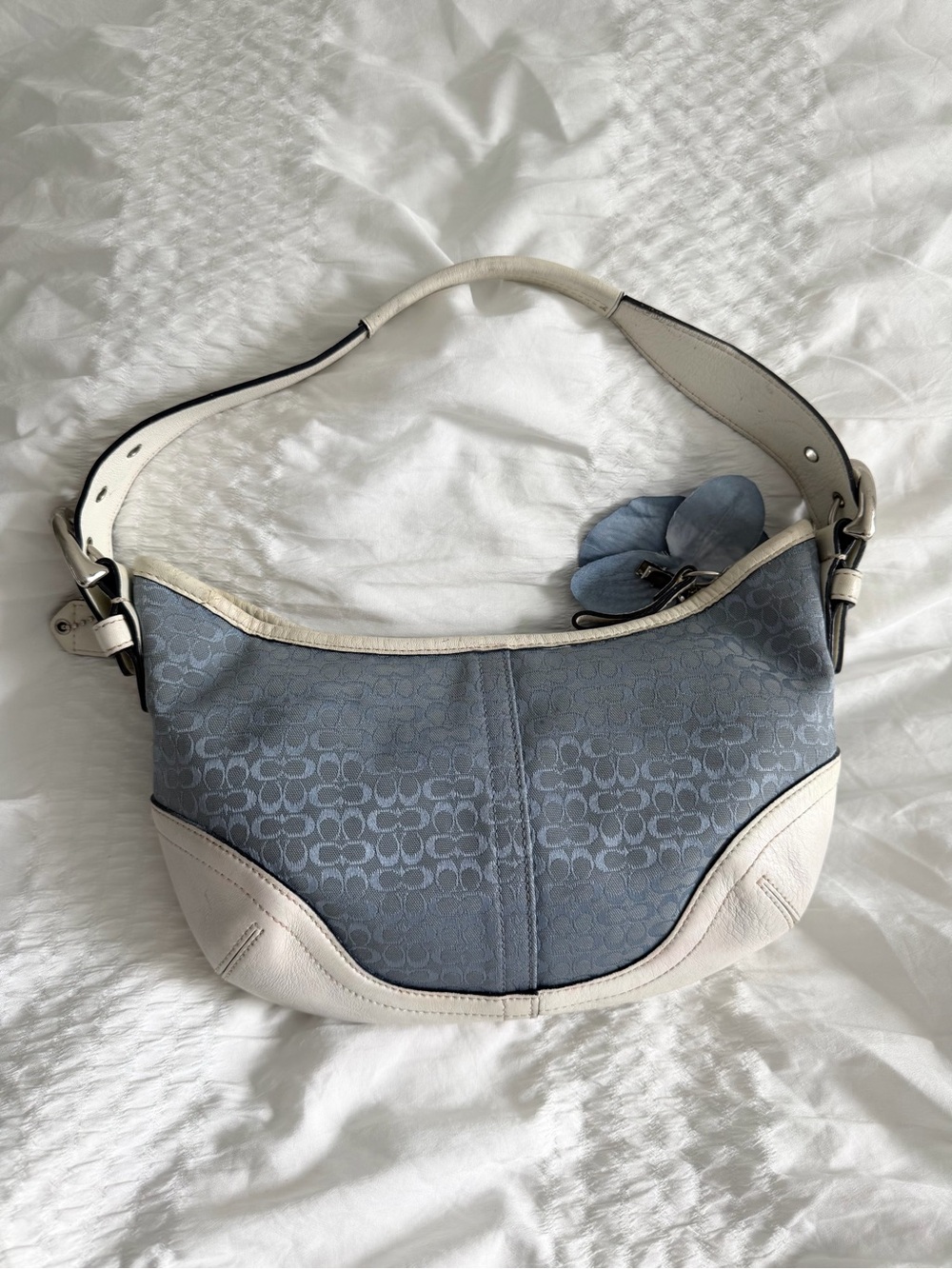 vintage Coach Baby Blue Jacquard Canvas Soho Hobo Shoulder Bag - Picture 7 of 11